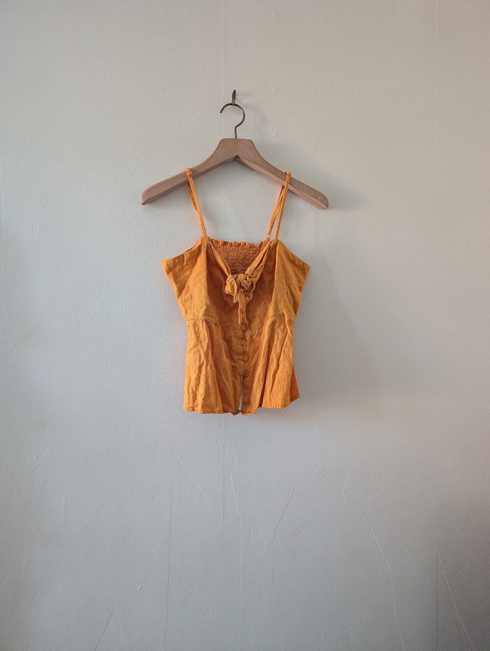 Sofia Jeans by Sofia Vergara Knot Front Peplum Top Mustard Yellow M